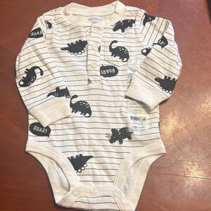 Carter's Cream and Black Dino Stripe Long-Sleeve Bodysuit